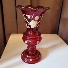 Antique Cranberry Red Handblown Glass Vase, Bohemian Grapevine, 19th Cent picture