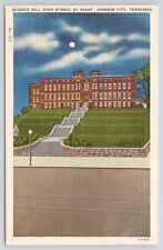 Johnson City Tennessee Science Hill High School At Night Linen Postcard picture