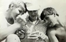 1980s Three Students Young Men Shirtless Handsome Guys Vintage Photo Snapshot picture