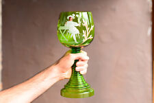 Antique German Roemer goblet enameled green Beer wine glass 11