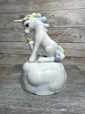 Enesco 1983 Rainbow On Cloud Unicorn Musical Figurine Works Butterfly Horse picture