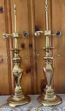 Pair Vintage Solid Brass 3-Way Dual Socket Table Lamps 27” Tall EUC picture