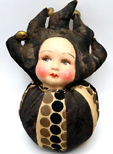 Unusual Antique Sawdust Stuffed Plush Carnival Doll Roly Poly Harlequin Jester picture