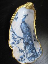Decoupaged Oyster Shell       Royal Blue Peacock picture