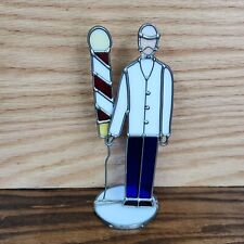 Vintage Stained Glass Barber Barbershop Figurine Hand Made Crafted Nickel Plated picture