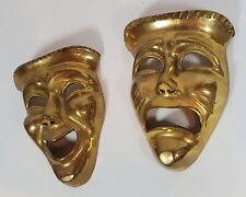 Vintage MCM Brass Theater Drama Tragedy Comedy Happy Sad Face Masks Set 2 picture