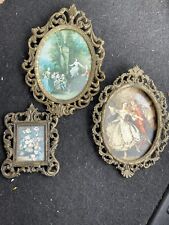 Set of 3 Vintage Ornate Brass Wall Decor Frames Variety Pictures Made in Italy picture