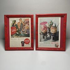 Vintage 1948 & 1962 Coca-Cola Magazine Print Ads in Red Glitter Frame Set of 2 picture