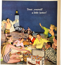 Lighthouse Beach Party Budweiser Vintage 1956 Ad Magazine Print Anheuser Busch picture