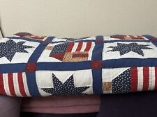 King/Queen Cotton Red White Blue Log Cabin Patchwork Quilt +1 Sham picture