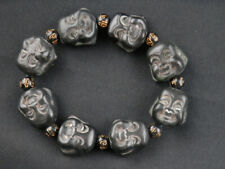 Pure Chinese Natural Black Green Jade Hand Carved *Buddha* Beads Prayer Bracelet picture