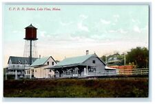 c1910's C. P. R. R. Train Station Depot Water Tower Lake View Maine ME Postcard picture