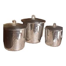 Vintage MCM Retro Everedy Chrome Canister Set of 3 Flour Coffee Sugar Lucite Top picture