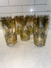 Vintage Georges Briard MCM 22k Gold/GreenHighball Glasses | Set of 7 Rare Find picture