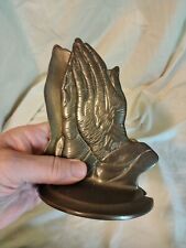 VINTAGE SOLID BRASS PRAYING HANDS BOOKENDS SIX AND A QUARTER BY FOUR AND A HALF  picture
