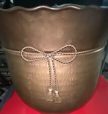 Vintage Brass Planter Large 14” Wide W/rope Bow In Front. picture