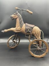 Unique Vintage Miniature Wooden Horse Tricycle Toy Hand Painted Decor picture