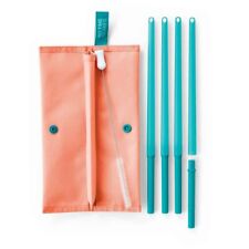 Tupperware Eco Friendly Reusable Straws Set of 4 w/ Pouch and Cleaning Brush New picture