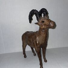 Vintage Ram Figurine wrapped in Leather - Mid Century Decorative Sheep Statuette picture