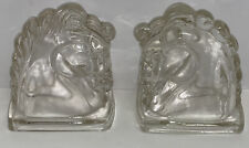 Pair Vintage Glass Crystal Horse Head Bust Bookends Mid Century Modern 6