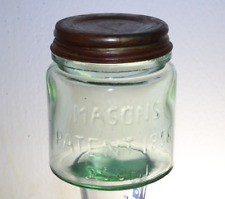 NEW ANTIQUE STYLE LITE GREEN MASON PATENT 1858 250 ML 1/2 PINT CANNING FRUIT JAR picture
