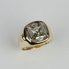 Vintage 10k Yellow Gold, Diamond Mens 32nd Degree Masonic Eagle Ring Size 11 picture