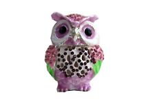 1 Bejeweled Box Pink Little Owl Hinged Metal Enameled Crystal Trinket Box picture
