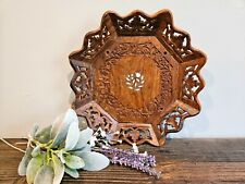 Vintage Hand Carved Wooden Floral Tray Wall Decor Made In India picture