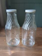Vintage Glass Milk Jug Juice Jar Embellished Texas Long Horns Cow Steer Lot/2 picture