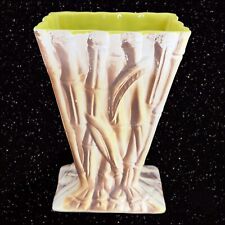 Miramar of California 1950s Ceramic Vase Textured Bamboo Green Inside Vintage picture