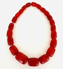Vintage Cherry Red Amber Bakelite? / Lucite? Barrel Beads Necklace Clasp 48 grms picture