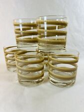 6 Set Georges Briard Low Ball Glasses Mid Century Modern Mocha Double Swirl Tan picture