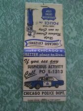 Vintage Matchbook Q2 Collectible Ephemera Chicago citizens police car crime stop picture
