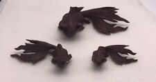 Lot of 3 Asian Carved  Wood Koi Fish picture