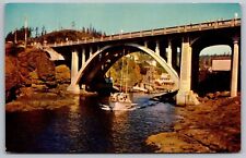 Depoe Bay Oregon Charter Boats River Reflections Bridge Vintage WOB PM Postcard picture