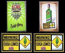 4 Vintage Tin Signs AGWA De Bolivia Coca Leaf Liqueur  9.5