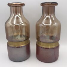 Anthropologie Pink Art Glass Metal Cinch Vases 2 Iridescent Hand Blown Red Brown picture