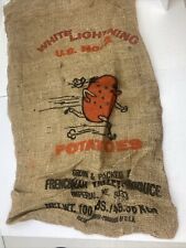 Vintage 100 lb Used Burlap Potato Sack White Lightning Potatoes picture