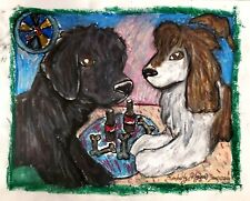PORTUGUESE WATER DOG Date Nigh ORIGINAL signed 9x12 pastel art painting KSams picture