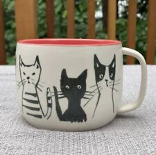 ANTHROPOLOGIE Cat Person Mug Coffee Tea Cup Cats Black & White Pink Kitchen picture