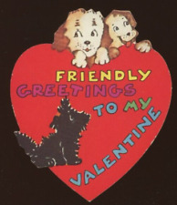 1930s VALENTINES DAY DIE CUT PUPPY DOGS FRIENDLY GREETINGS  44-137 picture