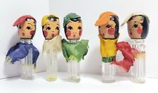 5 Vintage Bottles Dionne Figural Wood & Glass Perfume Wood Painted Lady Faces picture