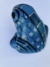 Unique Mexican Pottery Folk Art Blue Dotted Frog 5.5” picture