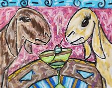 NUBIAN GOAT drinking a Martini Art Print 13x19 Signed by Artist KSams Farmhouse picture