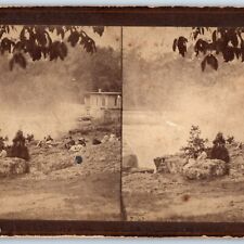 c1880s Passaic Falls, NJ American Scenery Real Photo Many Picnic Stereo Card V16 picture