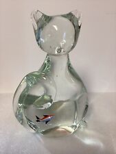 Vintage “Bad Kitty”  Handblown Cat With Multicolored Fish In Belly 7.5 H picture