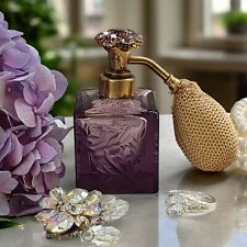 Vintage Amethyst Tone Hand Cut Crystal Atomizer Perfume Bottle with Rhinestones picture