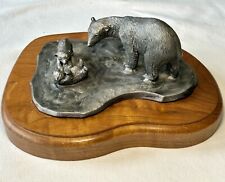 Michael Ricker Pewter Polar Bears~Mother & Playful Cubs On Polished Wood Base picture