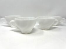 Vintage Set Of 4 Milk Glass White Swirl Design Tea Coffee Cups picture