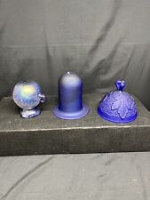 (3) Cobalt Blue Art Glass Pieces LG Wright Glass Dome SEE PICTURES  picture